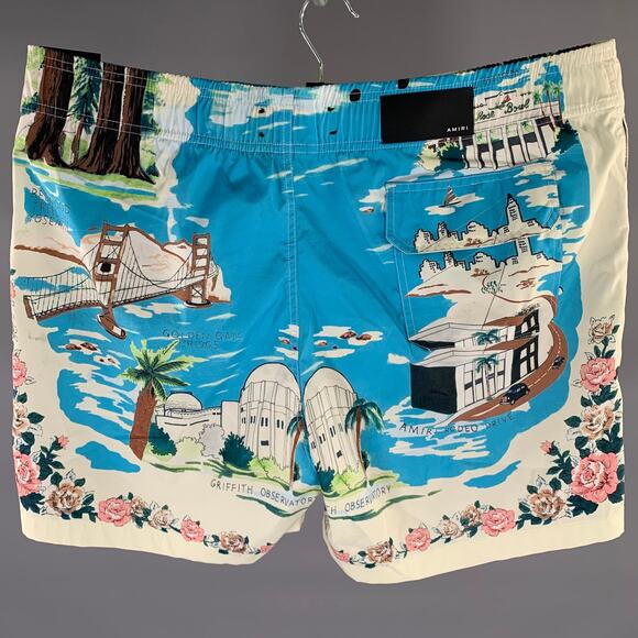 AMIRI Size 36 Blue Graphic Polyester Blend Drawstring Swim Trunks - Picture 3 of 6